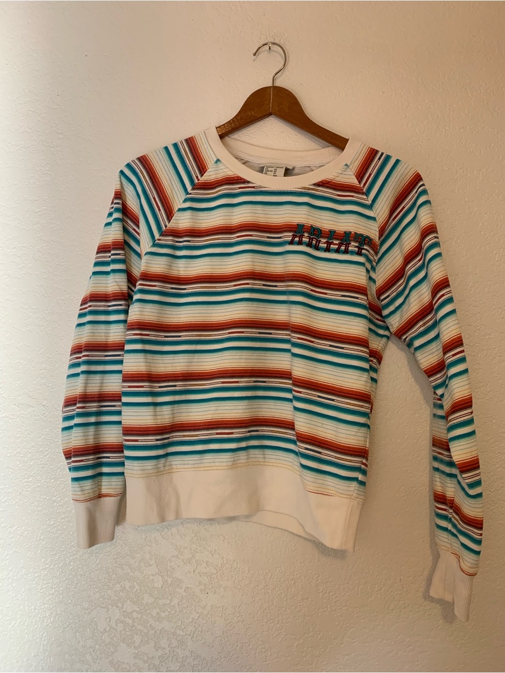 Ariat Cream Crewneck Sweater with Teal and Rust Stripes